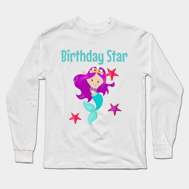 Mermaid Birthday Party Gifts Mermaid Party Favors Starfish Ocean Beach Pool Party Decor Long Sleeve T-Shirt by InnerMagic